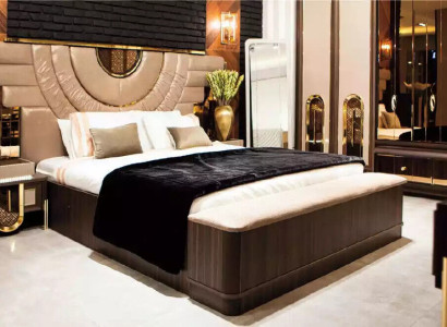 Bedroom furniture suite luxury double bed bed set 5 pieces beige modern